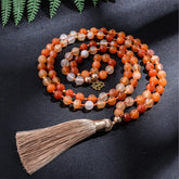 Orange Agate Japamala Beaded Necklace